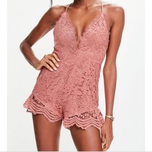 Missguided Pink Plunge Lace Romper